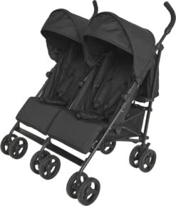 Prénatal Duo Buggy - Tweeling Buggy Inclusief Regenhoes - Verstelbare Kinderwagen - Inklapbare Wandelwagen - Plooibuggy - Zwart