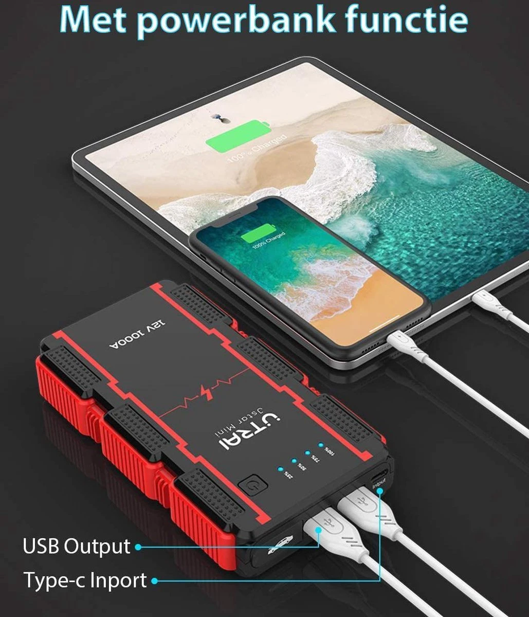 UTRAI - Jump Starter Auto - Batterij 13000mAh - 1000A - Smart-Clip Power Bank Met Batterij Detectie Voor 12V - Auto Booster Jumpstarter Mini 4 UTRAI - Jump Starter Auto - Batterij 13000mAh - 1000A - Smart-Clip Power Bank Met Batterij Detectie Voor 12V - Auto Booster Jumpstarter Mini - Afbeelding 4