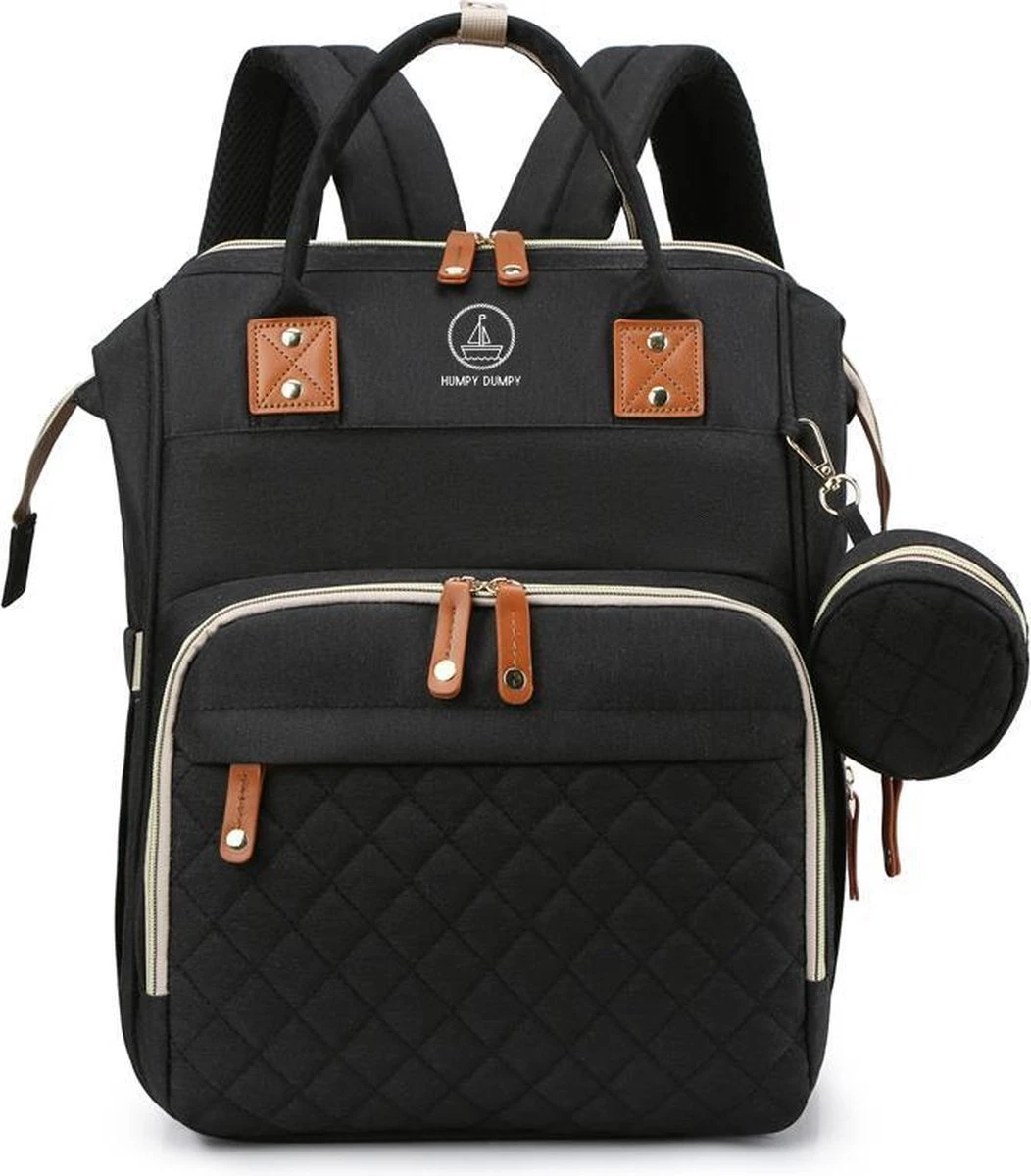 Humpy Dumpy Stijlvolle Luiertas Rugzak (Zwart) Met Uitschuifbaar Verschoon/ Slaap Bedje. Incl. Verschoon Matje, USB Poort & Buggy Straps 6 Humpy Dumpy Stijlvolle Luiertas Rugzak (Zwart) Met Uitschuifbaar Verschoon/ Slaap Bedje. Incl. Verschoon Matje, USB Poort & Buggy Straps - Afbeelding 6