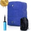 Merkloos Voetensteun - Vliegtuigbedje - Premium Quality - Reisbedje - 3 Hoogtestanden - Vliegtuig Kussen - Voetenbankje Of Poef - Met Opbergzakje & Pomp - Blauw