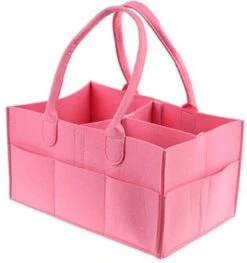 Merkloos Luiertas Vilt - Roze - Vilt - 32 X 22 X 19 Cm - Luier Organizer - Draagbare Organiser Met Handige Vakken - Verzorgingstas