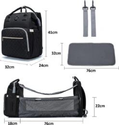 Luiertas - Multifuctioneel Luiertas 3 In 1 - Met Babybedje - Met Verschoningsmatje - Zwart - Met Usb - Met Verdikt Matras -Lionelo Winkel 1150x1200 1