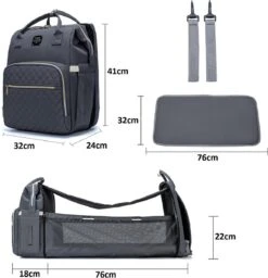 Luiertas - Multifuctioneel Luiertas 3 In 1 - Met Babybedje - Met Verschoningsmatje - Grijs - Met Usb - Met Verdikt Matras -Lionelo Winkel 1158x1200