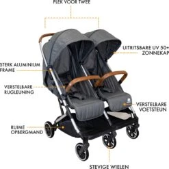 Deryan Luxe Rolo X2 Dubbele Buggy - Duo Buggy - Grijs -Lionelo Winkel 1199x1200 3