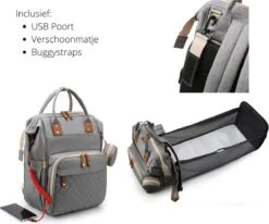 Humpy Dumpy Stijlvolle Luiertas Rugzak (Grijs) Met Uitschuifbaar Verschoon/ Slaap Bedje. Incl. Verschoon Matje, USB Poort & Buggy Straps -Lionelo Winkel 1200x1001 3