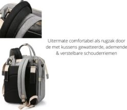 Humpy Dumpy Stijlvolle Luiertas Rugzak (Grijs) Met Uitschuifbaar Verschoon/ Slaap Bedje. Incl. Verschoon Matje, USB Poort & Buggy Straps -Lionelo Winkel 1200x1042 2