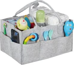 Relaxdays Luiertas Baby - Verzorgingstas Vilt - Organizer Luiers - Uitneembare Schotjes - Lichtgrijs