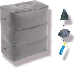 Merkloos Vliegtuigbedje - Voetkussen Opblaasbaar - Voetensteun - Voetenbankje - 3 Hoogte Standen - Reiskussen