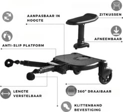 Merkloos Kinderwagen/Buggy Meerijdplankje - Kant & Klaar - In Elkaar Gezet - Universeel – Met Zitje – Verstelbaar – Zwart -Lionelo Winkel 1200x1096 4