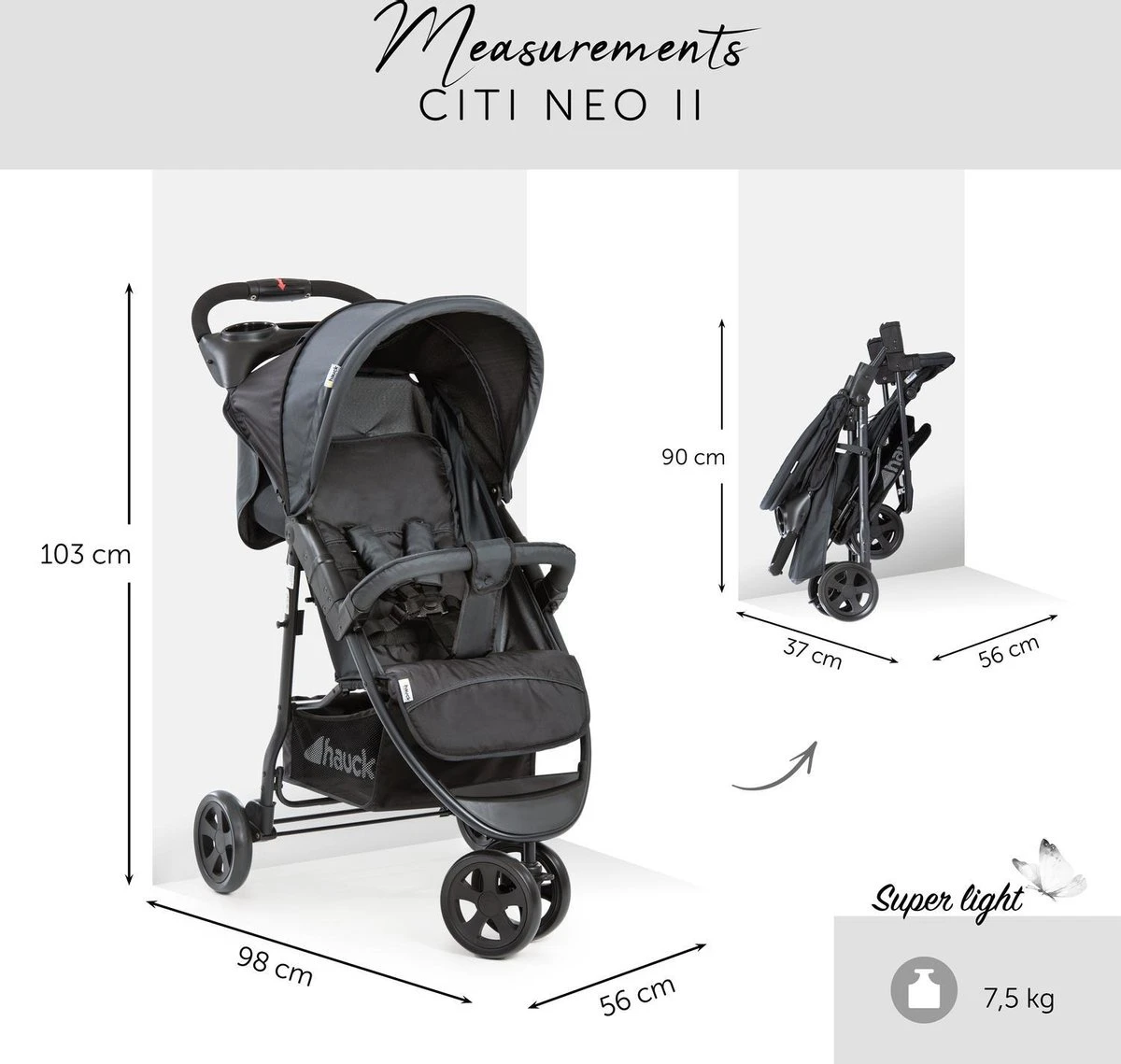 Hauck Citi Neo II Buggy - Caviar/Stone 2 Hauck Citi Neo II Buggy - Caviar/Stone - Afbeelding 2