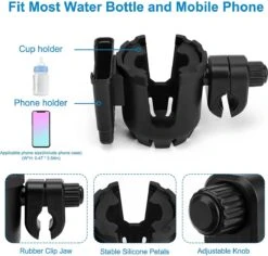BOTC 2 In 1 Bekerhouders & Telefoonhouder - Cup Organizer Voor Kinderwagen, Fiets, Rolstoel, Walker - Zwart -Lionelo Winkel 1200x1146 2