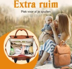 JeRie Luiertas Rugzak – Verschoonmatje – Verzorgingstas – Luiertassen – Met Kinderwagen Haken - Bruin -Lionelo Winkel 1200x1150 23