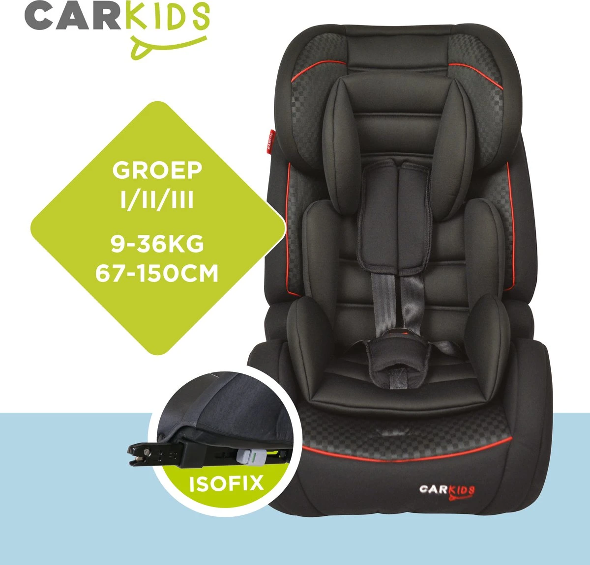 Carkids Verstelbaar Kinderautostoeltje Zwart En Rood | Kinderautostoel Groep 1-2-3 Met Isofix En Top Tether Connector | Kinderen Van 9 Maanden -12 Jaar | 9-36 Kg 4 Carkids Verstelbaar Kinderautostoeltje Zwart En Rood | Kinderautostoel Groep 1-2-3 Met Isofix En Top Tether Connector | Kinderen Van 9 Maanden -12 Jaar | 9-36 Kg - Afbeelding 4