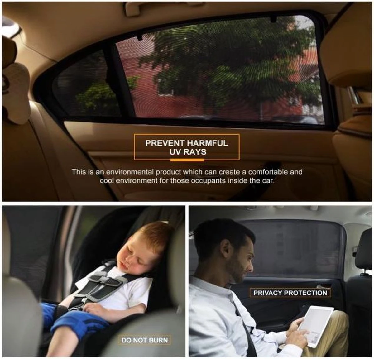 Merkloos 2 Stuks Auto-zonnescherm SPF 30+ Groot Voor Babyblok UV-stralen - Bescherm Uw Kinderen En Dieren – Zwart 5 Merkloos 2 Stuks Auto-zonnescherm SPF 30+ Groot Voor Babyblok UV-stralen - Bescherm Uw Kinderen En Dieren – Zwart - Afbeelding 5