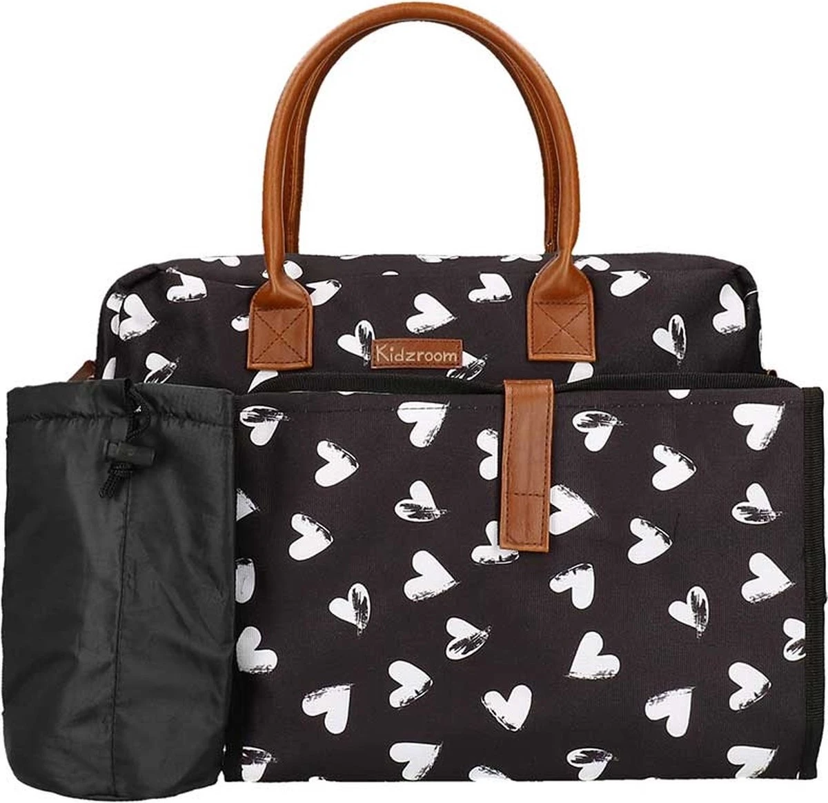 Kidzroom Black And White Luiertas - Zwart - Ophanglussen Kinderwagen - Verschoonmatje - Verstelbare Schouderband 4 Kidzroom Black And White Luiertas - Zwart - Ophanglussen Kinderwagen - Verschoonmatje - Verstelbare Schouderband - Afbeelding 4