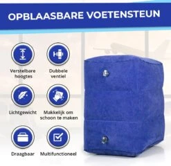 Merkloos Voetensteun - Vliegtuigbedje - Premium Quality - Reisbedje - 3 Hoogtestanden - Vliegtuig Kussen - Voetenbankje Of Poef - Met Opbergzakje & Pomp - Blauw -Lionelo Winkel 1200x1167 4