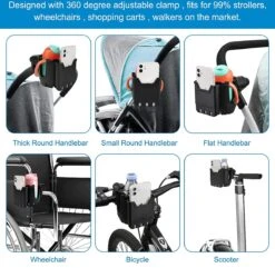 BOTC 2 In 1 Bekerhouders & Telefoonhouder - Cup Organizer Voor Kinderwagen, Fiets, Rolstoel, Walker - Zwart -Lionelo Winkel 1200x1169 3