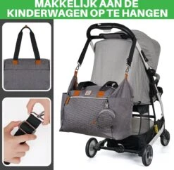 Brisby Slijtvaste Luiertas - Verzorgingstas Groot - Grijs - Inclusief Verschoonmatje - Isoleervakken - Fopspeen Houder - Makkelijk Te Bevestigen Aan De Kinderwagen -Lionelo Winkel 1200x1174 2