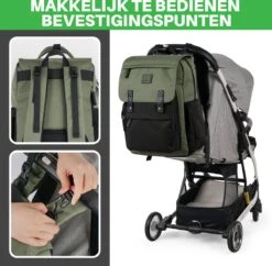 Brisby Slijtvaste Luiertas – Verzorgingstas - Two Tone Groen En Zwart - Inclusief Verschoonmatje - Isoleervakken - Met Geïntegreerde Kinderwagen Haken -Lionelo Winkel 1200x1174 4