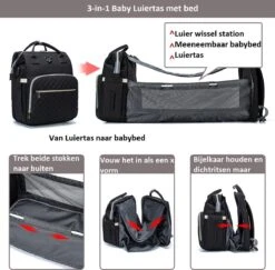Luiertas - Multifuctioneel Luiertas 3 In 1 - Met Babybedje - Met Verschoningsmatje - Zwart - Met Usb - Met Verdikt Matras -Lionelo Winkel 1200x1182 2