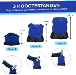 Merkloos Voetensteun - Vliegtuigbedje - Premium Quality - Reisbedje - 3 Hoogtestanden - Vliegtuig Kussen - Voetenbankje Of Poef - Met Opbergzakje & Pomp - Blauw -Lionelo Winkel 1200x1187 1