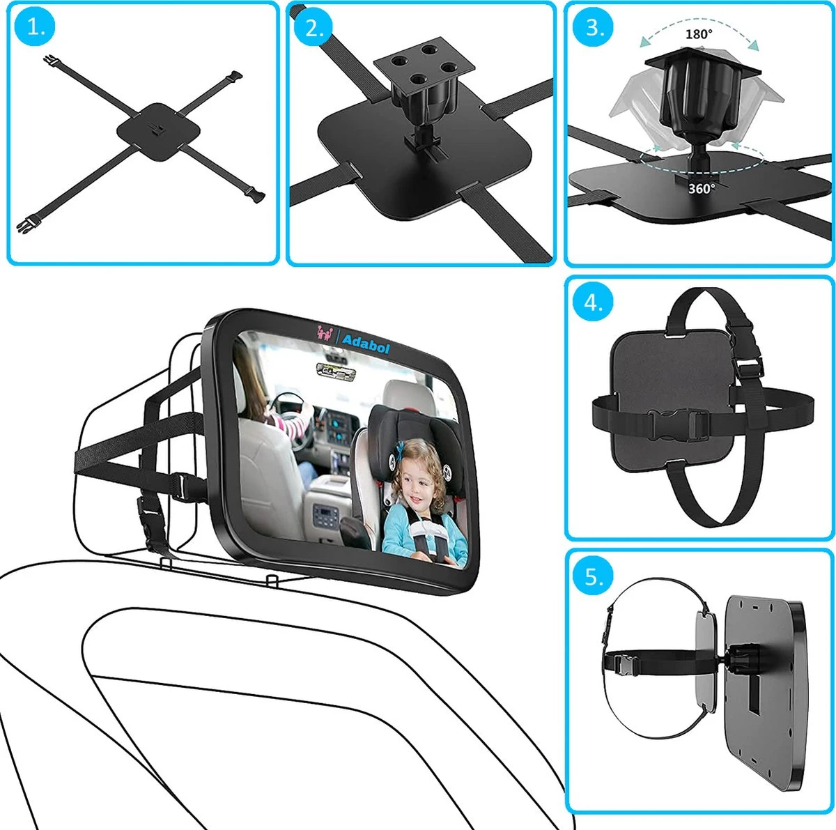 Adabol Autospiegel Baby – Achteruitkijkspiegel – Veiligheid – Baby Autospiegel – Kinderspiegel – Baby On Board 7 Adabol Autospiegel Baby – Achteruitkijkspiegel – Veiligheid – Baby Autospiegel – Kinderspiegel – Baby On Board - Afbeelding 7