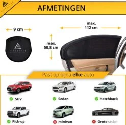 Lifestyle Living Zonnescherm – Overtrek Voor Auto Zijruit - Zonwering Voor Baby En Kind – Zonder Zuignappen – Incl. Hoes – MAX 112 X 51CM -Lionelo Winkel 1200x1195 15