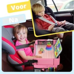 Premium Reistafel Voor Kinderen - Inclusief Tablethouder + Gratis Draagtas En Potloden - Auto Organizer - Playtray - Opvouwbaar - Speeltafel Auto - Tekentafel Auto - Roze -Lionelo Winkel 1200x1197 4