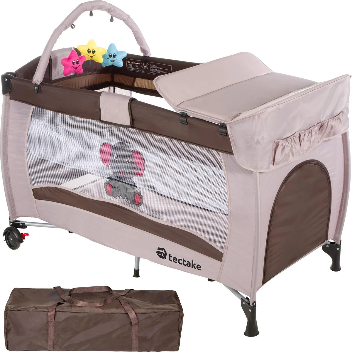 Tectake - Reisbedje Babybed Campingbed Dodo - 132x75x104cm Incl. Aankleedkussen En Draagtas - Bruin - 402203 1 Tectake - Reisbedje Babybed Campingbed Dodo - 132x75x104cm Incl. Aankleedkussen En Draagtas - Bruin - 402203