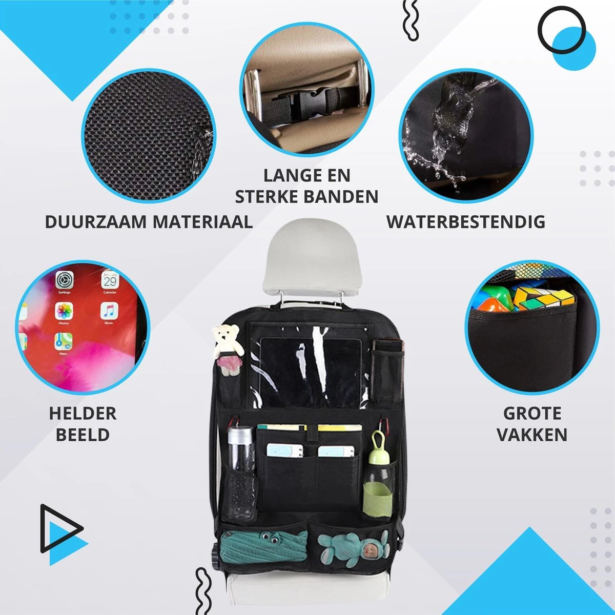 Merkloos Luxe En Stevige Autostoel Organizer Met Tablethouder – Auto Organizer – Auto/Accessoires/Bescherming – 45*65cm – Zwart - 1 Stuk 2 Merkloos Luxe En Stevige Autostoel Organizer Met Tablethouder – Auto Organizer – Auto/Accessoires/Bescherming – 45*65cm – Zwart - 1 Stuk - Afbeelding 2