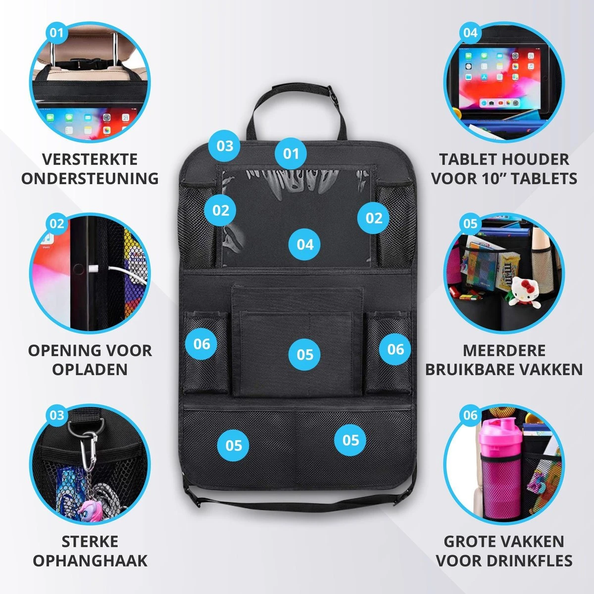 Merkloos Luxe En Stevige Autostoel Organizer Met Tablethouder – Auto Organizer – Auto/Accessoires/Bescherming – 45*65cm – Zwart - 1 Stuk 4 Merkloos Luxe En Stevige Autostoel Organizer Met Tablethouder – Auto Organizer – Auto/Accessoires/Bescherming – 45*65cm – Zwart - 1 Stuk - Afbeelding 4