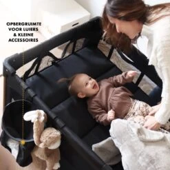 Deryan Luxe Campingbed Compleet - 120x60cm - Bodemverhoger - Verschoonblad - Opbergmand - Zwart -Lionelo Winkel 1200x1200 1618