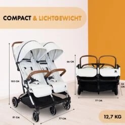 Deryan Luxe Rolo X2 Dubbele Buggy - Duo Buggy - Creme -Lionelo Winkel 1200x1200 400