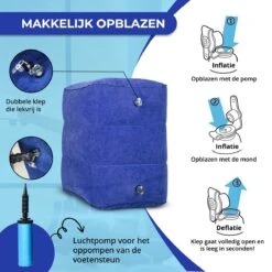 Merkloos Voetensteun - Vliegtuigbedje - Premium Quality - Reisbedje - 3 Hoogtestanden - Vliegtuig Kussen - Voetenbankje Of Poef - Met Opbergzakje & Pomp - Blauw -Lionelo Winkel 1200x1200 420