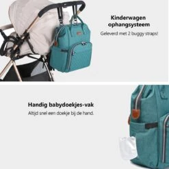 Miss Lulu Luiertas Rugzak - Inclusief Buggy En Kinderwagen Haken - Groen (E6705 GN) -Lionelo Winkel 1200x1200 515