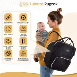 NanaBeebi Luiertas Rugzak Met Verschoonmatje - Zwart - Inclusief Flessenwarmhouder - Kinderwagenhaken En Isoleervak -Lionelo Winkel 1200x1200 550
