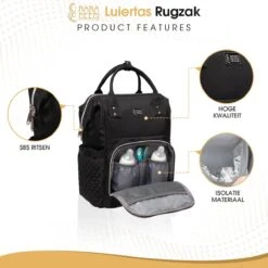 NanaBeebi Luiertas Rugzak Met Verschoonmatje - Zwart - Inclusief Flessenwarmhouder - Kinderwagenhaken En Isoleervak -Lionelo Winkel 1200x1200 554