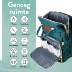 Luiertas Rugzak - Monx Luiertas Verzorgingstas Met Uitklapbaar Babybedje - Overzichtelijke Luierrugzak Extra Buggy En Kinderwagen Haken Inclusief Geïsoleerde Flessenhouder - Groen -Lionelo Winkel 1200x1200 597