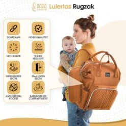 NanaBeebi Luiertas Rugzak Met Verschoonmatje - Cognac - Inclusief Flessenwarmhouder - Kinderwagenhaken En Isoleervak -Lionelo Winkel 1200x1200 609