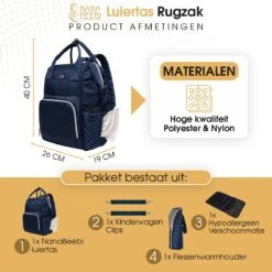 NanaBeebi Luiertas Rugzak Met Verschoonmatje - Blauw - Inclusief Flessenwarmhouder - Kinderwagenhaken En Isoleervak -Lionelo Winkel 1200x1200 637