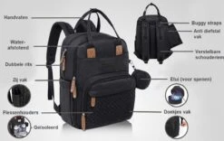 Luiertas Rugzak - Incl. Buggy / Kinderwagen Haken En Verschoningsmat - Complete Set - Zwart Van Zedar -Lionelo Winkel 1200x758