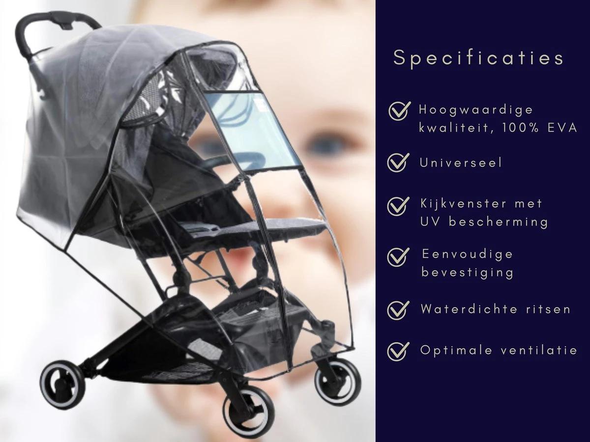 Regenhoes Kinderwagen - Regenhoes Buggy - Wandelwagen - Regenscherm - Universeel - Hoogwaardige Kwaliteit 2 Regenhoes Kinderwagen - Regenhoes Buggy - Wandelwagen - Regenscherm - Universeel - Hoogwaardige Kwaliteit - Afbeelding 2