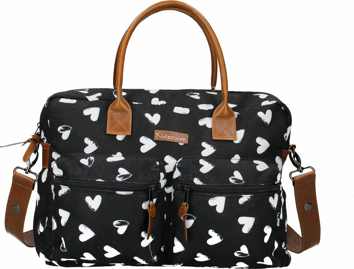 Kidzroom Black And White Luiertas - Zwart - Ophanglussen Kinderwagen - Verschoonmatje - Verstelbare Schouderband 1 Kidzroom Black And White Luiertas - Zwart - Ophanglussen Kinderwagen - Verschoonmatje - Verstelbare Schouderband