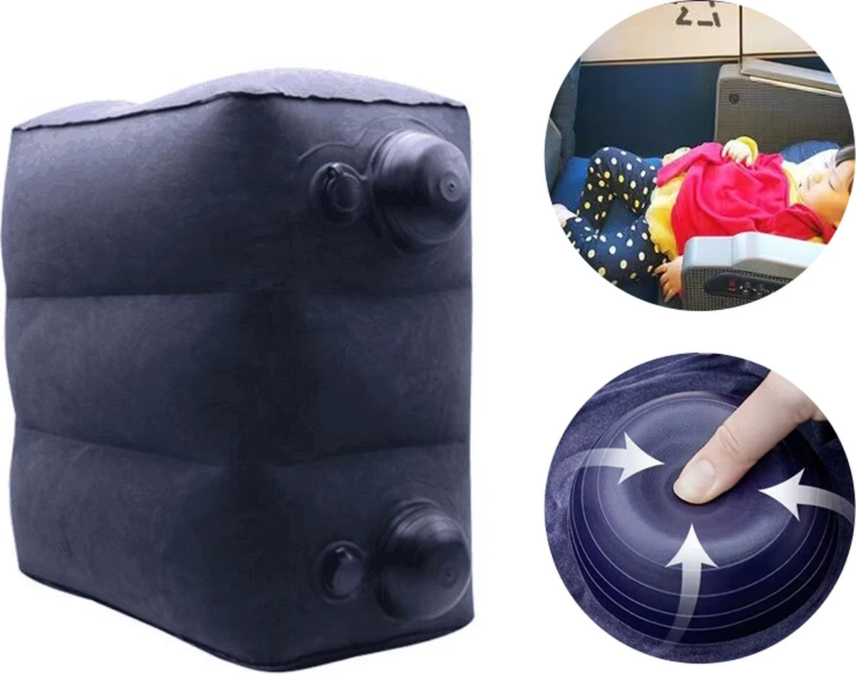 TDR-Opblaasbaar Voetkussen - 3 Hoogtestanden - Vliegtuigbedje - Blauw 1 TDR-Opblaasbaar Voetkussen - 3 Hoogtestanden - Vliegtuigbedje - Blauw