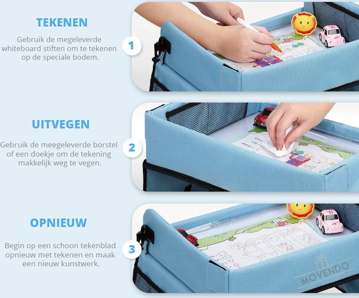‘’MOVENDO’’ Reistafel Voor Auto Kinderen – Autotafel – Speeltafel Auto – Travel Tray – Tekentafel – Opvouwbaar Met Tablethouder - Blauw 3 ‘’MOVENDO’’ Reistafel Voor Auto Kinderen – Autotafel – Speeltafel Auto – Travel Tray – Tekentafel – Opvouwbaar Met Tablethouder - Blauw - Afbeelding 3