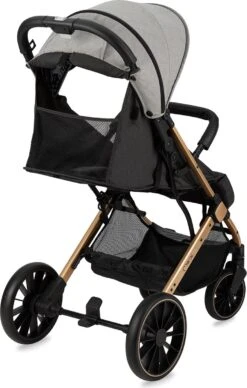 MoMi Wandelwagen - Compacte Lichtgewicht Buggy - Estelle Dakar Met XXL Wielen & Zonnekap - Leopard - Grijs-Goud (geschikt Van 6mnd - 22kg) -Lionelo Winkel 763x1200