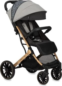 MoMi Wandelwagen - Compacte Lichtgewicht Buggy - Estelle Dakar Met XXL Wielen & Zonnekap - Leopard - Grijs-Goud (geschikt Van 6mnd - 22kg) -Lionelo Winkel 860x1200 4