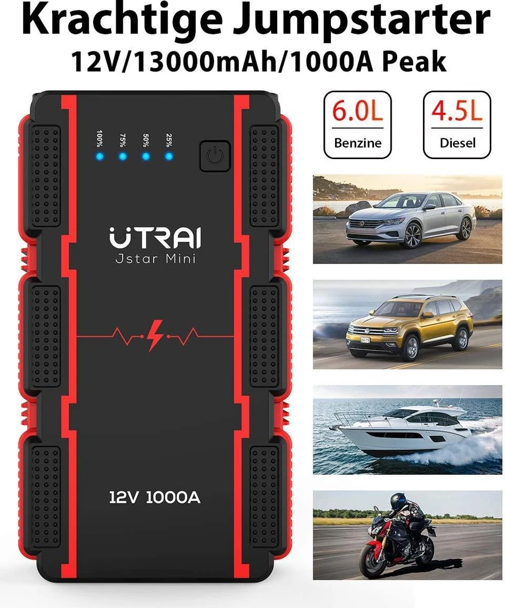 UTRAI - Jump Starter Auto - Batterij 13000mAh - 1000A - Smart-Clip Power Bank Met Batterij Detectie Voor 12V - Auto Booster Jumpstarter Mini 2 UTRAI - Jump Starter Auto - Batterij 13000mAh - 1000A - Smart-Clip Power Bank Met Batterij Detectie Voor 12V - Auto Booster Jumpstarter Mini - Afbeelding 2